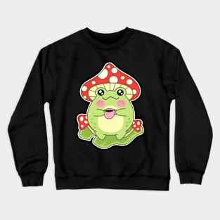 Mashroom-Headed Frog With Coffee Cup Kawaii Toad Crewneck Sweatshirt